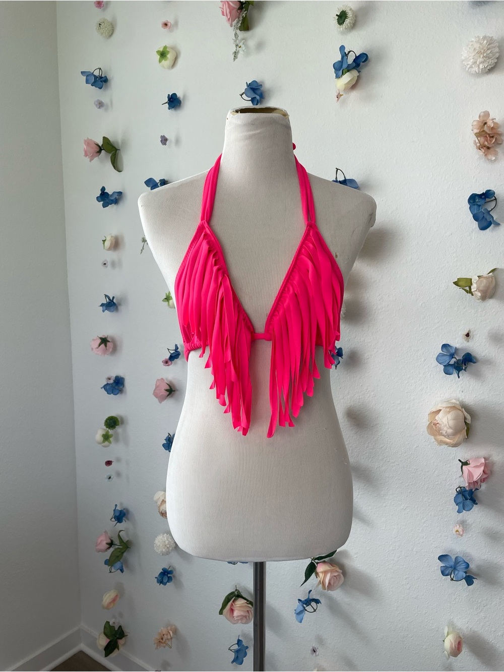 Fringe Bikini Top - Hot Coral